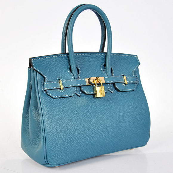 Super A Replica Hermes Birkin 25CM Tote Bags Togo Leather Blue Godlen 60799